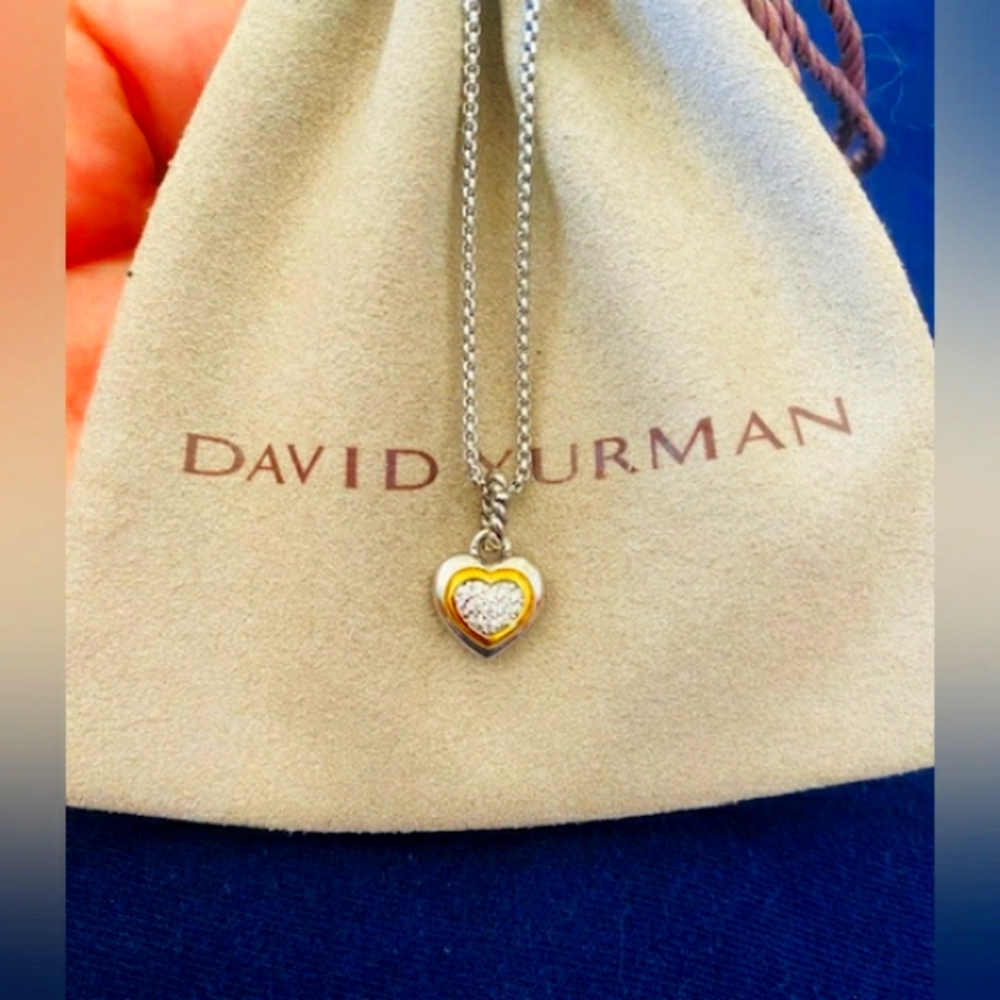 David Yurman  925  Silver Petite Cable Heart Pendant  Necklace